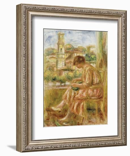 Woman at the Window with a View of Old Nice, 1918-Pierre-Auguste Renoir-Framed Giclee Print