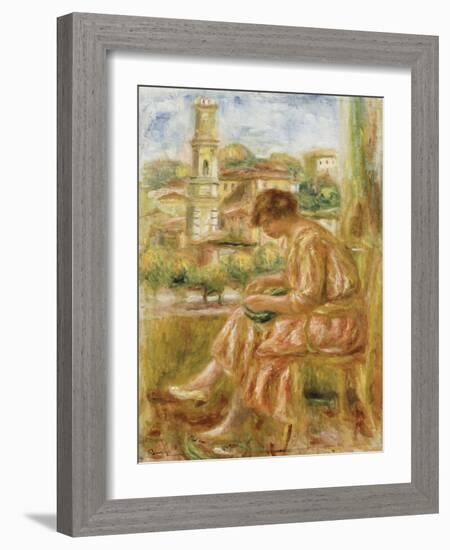 Woman at the Window with a View of Old Nice, 1918-Pierre-Auguste Renoir-Framed Giclee Print