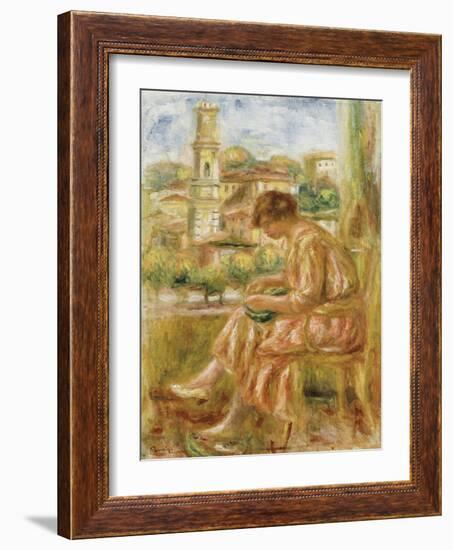 Woman at the Window with a View of Old Nice, 1918-Pierre-Auguste Renoir-Framed Giclee Print