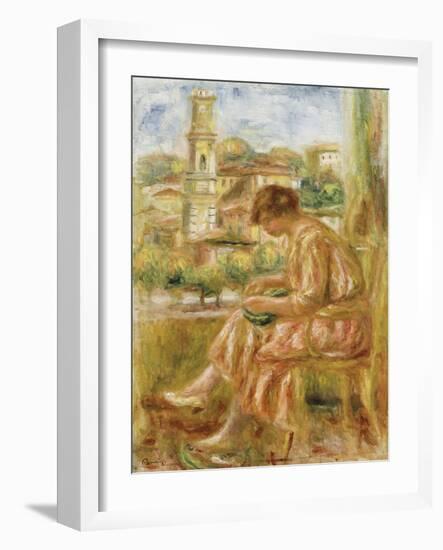 Woman at the Window with a View of Old Nice, 1918-Pierre-Auguste Renoir-Framed Giclee Print