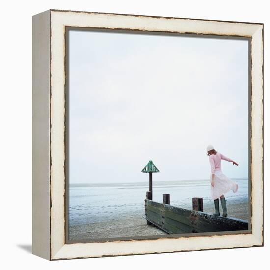 Woman Balancing on a Breakwater-null-Framed Premier Image Canvas