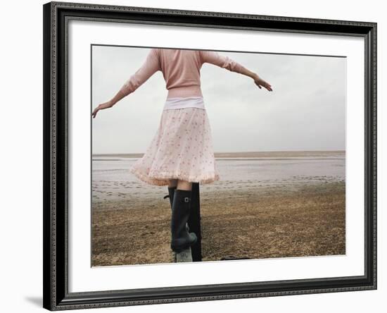 Woman Balancing on a Breakwater-null-Framed Photographic Print