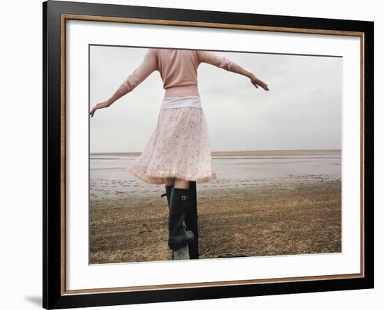 Woman Balancing on a Breakwater-null-Framed Photographic Print
