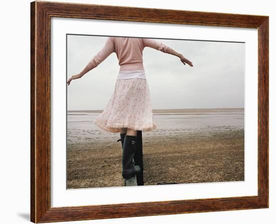 Woman Balancing on a Breakwater-null-Framed Photographic Print