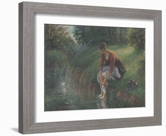 Woman Bathing Her Feet in a Brook, 1894-95-Camille Pissarro-Framed Giclee Print