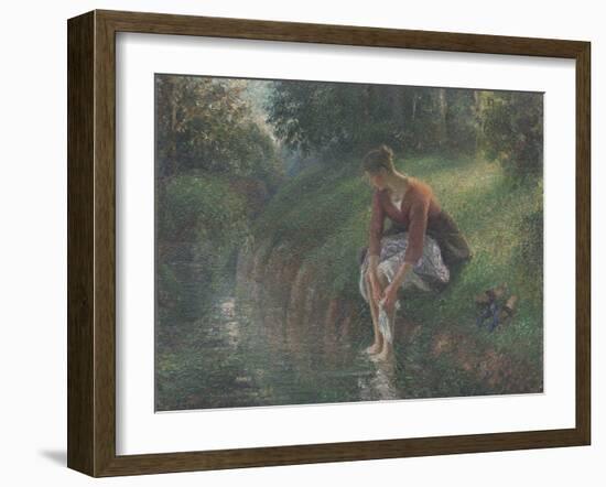 Woman Bathing Her Feet in a Brook, 1894-95-Camille Pissarro-Framed Giclee Print