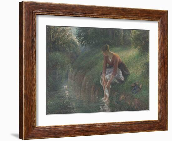 Woman Bathing Her Feet in a Brook, 1894-95-Camille Pissarro-Framed Giclee Print