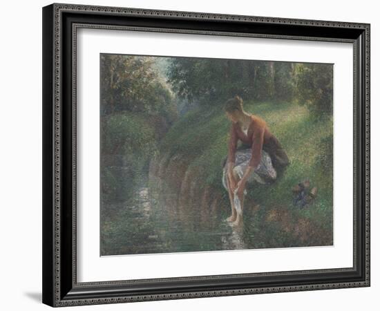 Woman Bathing Her Feet in a Brook, 1894-95-Camille Pissarro-Framed Giclee Print