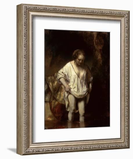 Woman Bathing in a Stream, 1654 (Oil on Panel)-Rembrandt van Rijn-Framed Giclee Print