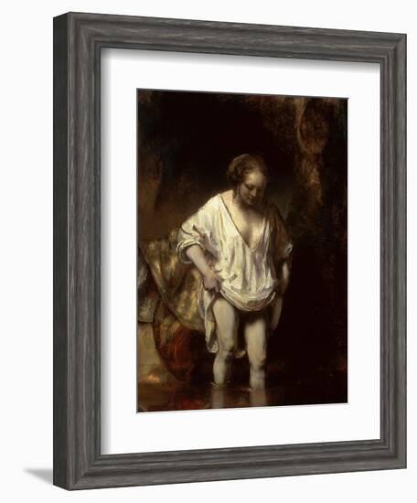 Woman Bathing in a Stream, 1654 (Oil on Panel)-Rembrandt van Rijn-Framed Giclee Print