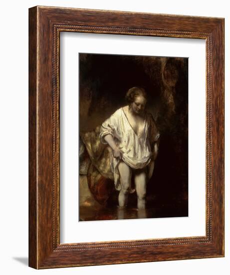 Woman Bathing in a Stream, 1654 (Oil on Panel)-Rembrandt van Rijn-Framed Giclee Print