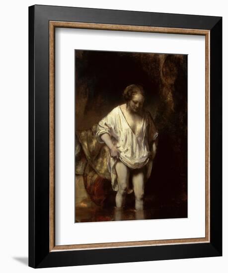 Woman Bathing in a Stream, 1654 (Oil on Panel)-Rembrandt van Rijn-Framed Giclee Print