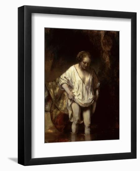 Woman Bathing in a Stream, 1654 (Oil on Panel)-Rembrandt van Rijn-Framed Giclee Print