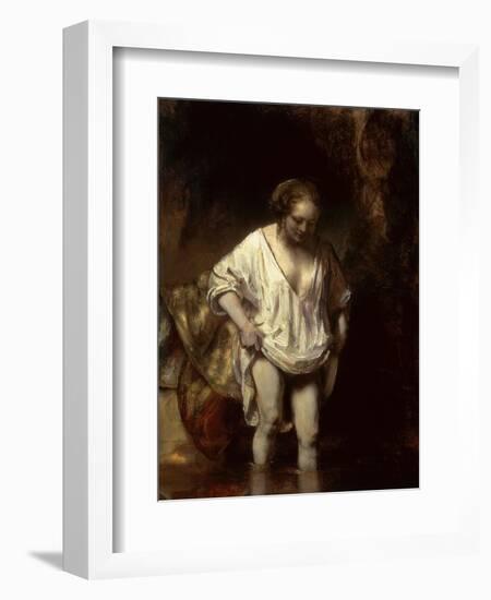 Woman Bathing in a Stream, 1654 (Oil on Panel)-Rembrandt van Rijn-Framed Giclee Print