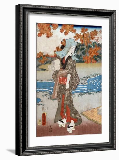 Woman beneath Maple Leaves, Japanese Wood-Cut Print-Lantern Press-Framed Art Print