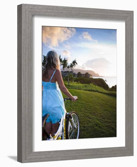 Woman Bike Riding, Makai Golf Course, Kauai, Hawaii, USA-Micah Wright-Framed Photographic Print