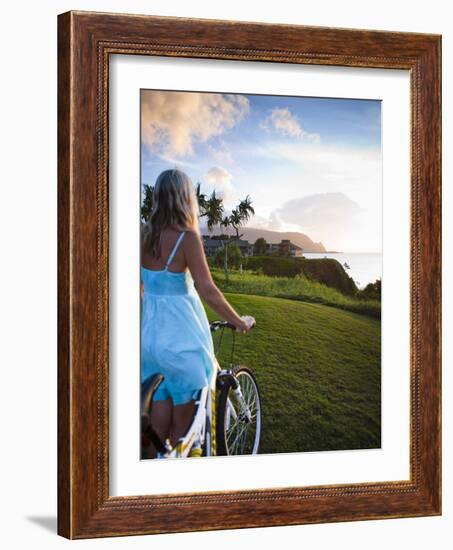 Woman Bike Riding, Makai Golf Course, Kauai, Hawaii, USA-Micah Wright-Framed Photographic Print