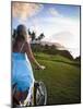 Woman Bike Riding, Makai Golf Course, Kauai, Hawaii, USA-Micah Wright-Mounted Photographic Print