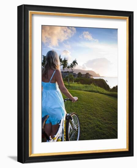 Woman Bike Riding, Makai Golf Course, Kauai, Hawaii, USA-Micah Wright-Framed Photographic Print