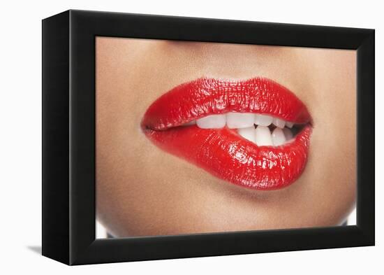 Woman Biting Lip-null-Framed Stretched Canvas