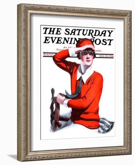 "Woman Boater," Saturday Evening Post Cover, August 23, 1924-Charles A. MacLellan-Framed Giclee Print