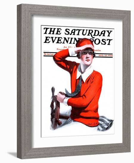 "Woman Boater," Saturday Evening Post Cover, August 23, 1924-Charles A. MacLellan-Framed Giclee Print