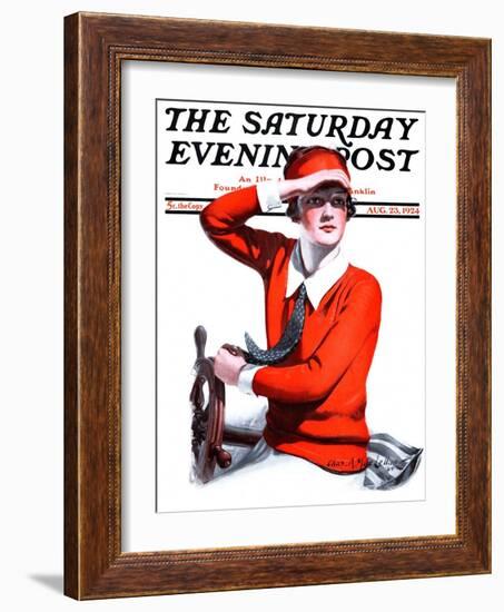 "Woman Boater," Saturday Evening Post Cover, August 23, 1924-Charles A. MacLellan-Framed Giclee Print