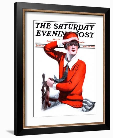 "Woman Boater," Saturday Evening Post Cover, August 23, 1924-Charles A. MacLellan-Framed Giclee Print