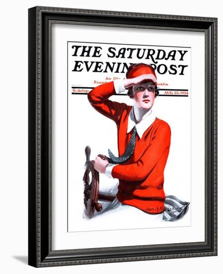 "Woman Boater," Saturday Evening Post Cover, August 23, 1924-Charles A. MacLellan-Framed Giclee Print