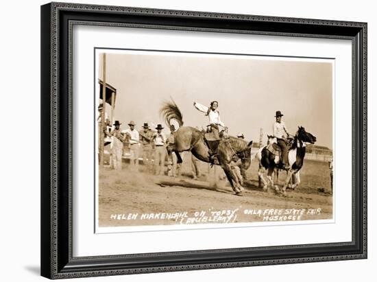 Woman Bronco Rider-null-Framed Art Print