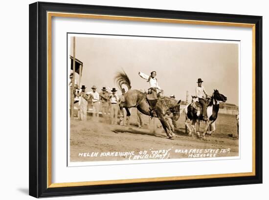 Woman Bronco Rider-null-Framed Art Print