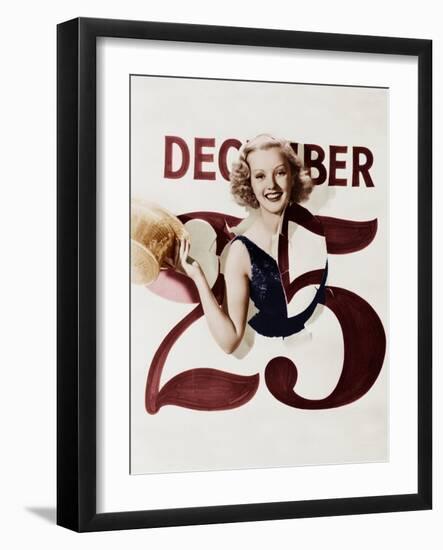 Woman Bursting Through Calendar on Christmas Day-null-Framed Photo