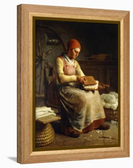 Woman Carding Wool-Jean-François Millet-Framed Premier Image Canvas