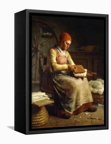 Woman Carding Wool-Jean-François Millet-Framed Premier Image Canvas