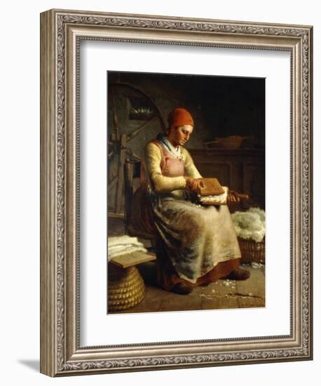 Woman Carding Wool-Jean-François Millet-Framed Giclee Print