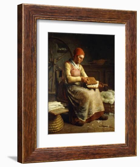 Woman Carding Wool-Jean-François Millet-Framed Giclee Print