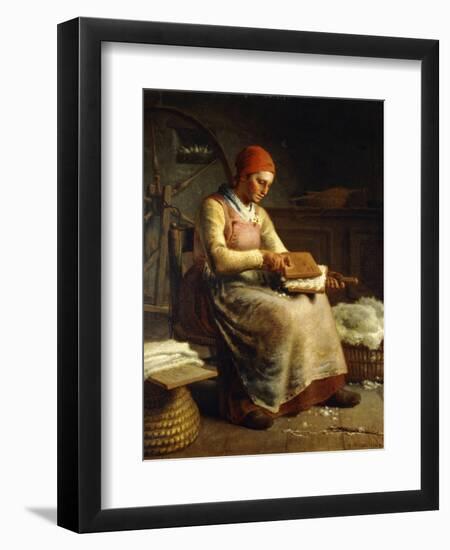 Woman Carding Wool-Jean-François Millet-Framed Giclee Print