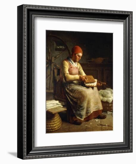 Woman Carding Wool-Jean-François Millet-Framed Giclee Print