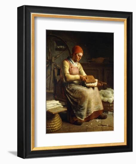 Woman Carding Wool-Jean-François Millet-Framed Giclee Print