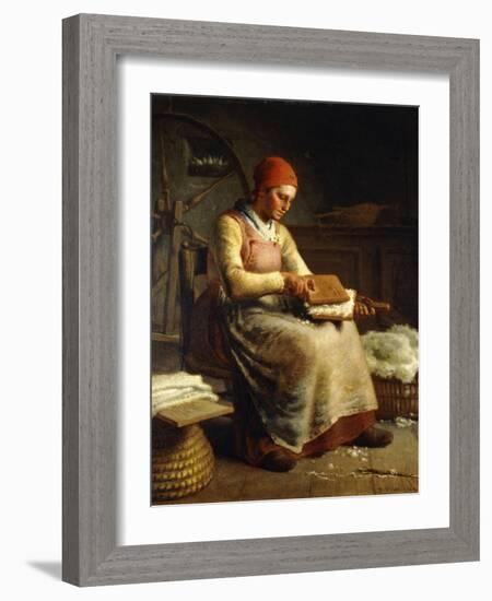 Woman Carding Wool-Jean-François Millet-Framed Giclee Print