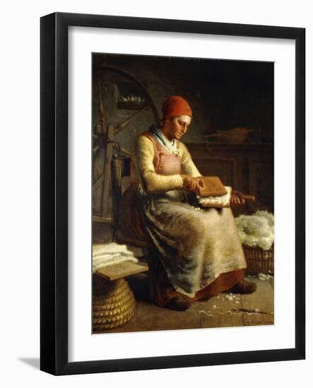 Woman Carding Wool-Jean-François Millet-Framed Giclee Print