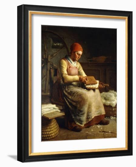 Woman Carding Wool-Jean-François Millet-Framed Giclee Print