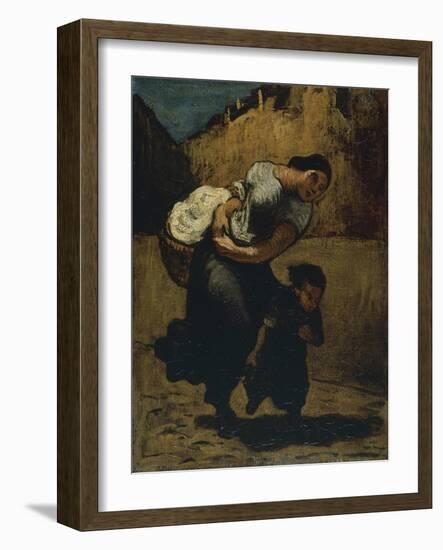 Woman Carrying a Bundle with a Girl in the Street, 1850-Honore Daumier-Framed Giclee Print