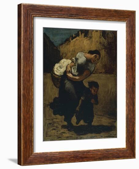 Woman Carrying a Bundle with a Girl in the Street, 1850-Honore Daumier-Framed Giclee Print