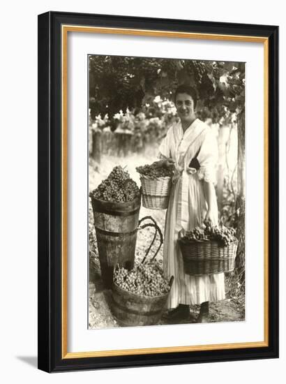 Woman Carrying Baskets of Grapes-null-Framed Art Print