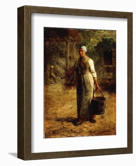 Woman Carrying Firewood and a Pail, C.1858-60-Jean-François Millet-Framed Giclee Print