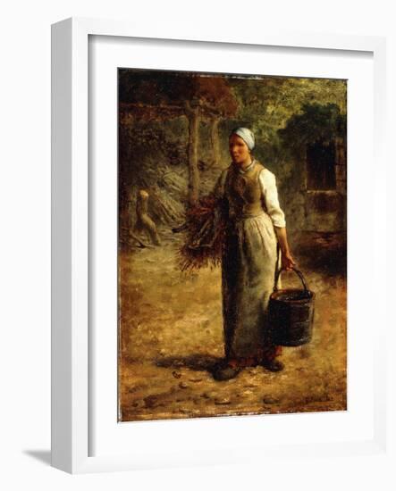 Woman Carrying Firewood and a Pail, C.1858-60-Jean-François Millet-Framed Giclee Print