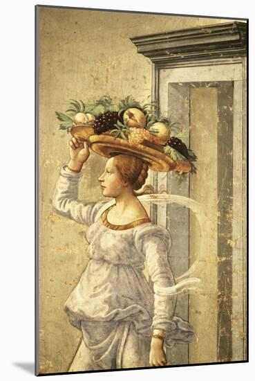 Woman Carrying Fruit, from the Birth of St. John the Baptist (Detail)-Domenico Ghirlandaio-Mounted Giclee Print