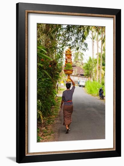 Woman Carrying Offering to Temple, Pejeng Kaja, Tampaksiring, Bali, Indonesia-null-Framed Photographic Print