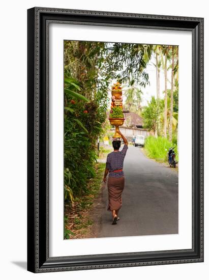 Woman Carrying Offering to Temple, Pejeng Kaja, Tampaksiring, Bali, Indonesia-null-Framed Photographic Print